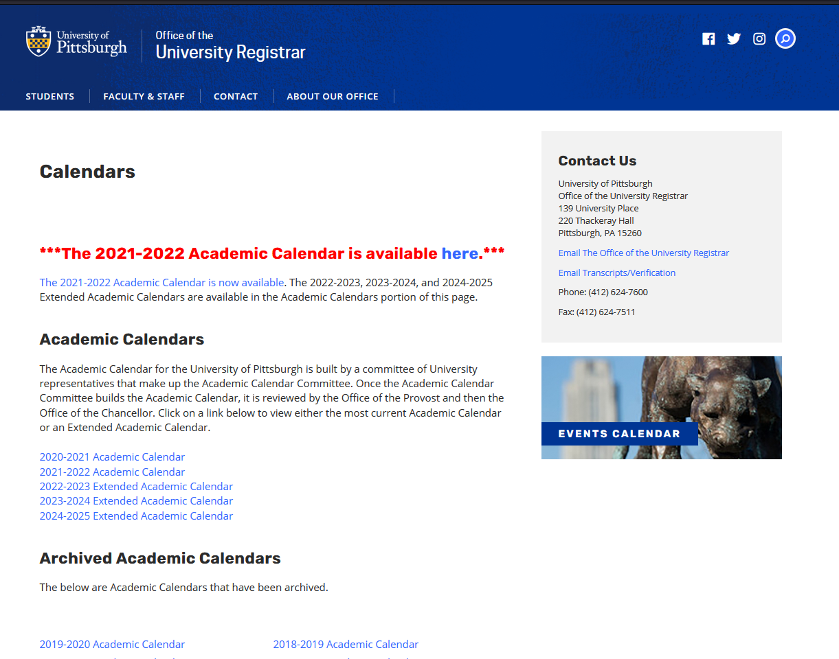 Pitt Academic Calendar 2022 Academic Calendar | Titusville | University Of Pittsburgh